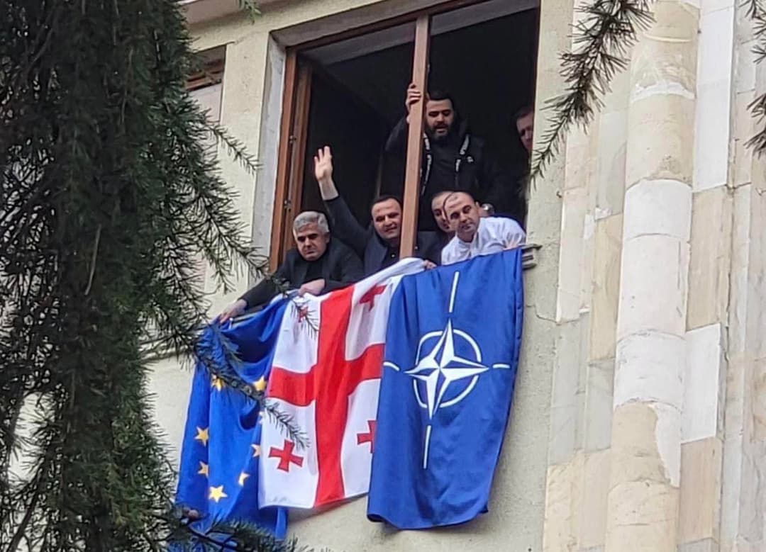Georgian opposition displays EU, NATO flags amid protests in parliament