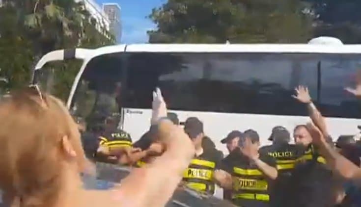 Police arrest nine protesting entry of cruise ship with Russians onboard