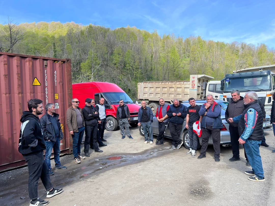 Drivers employed at construction of Georgia’s central highway on strike