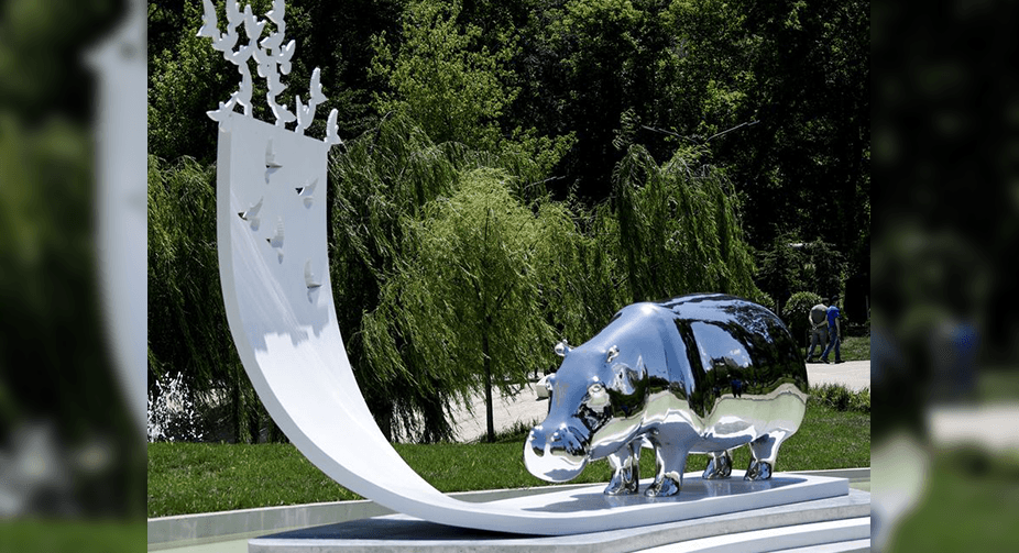 Sculpture of iconic hippo Begi opened in Tbilisi seven years from deadly flood