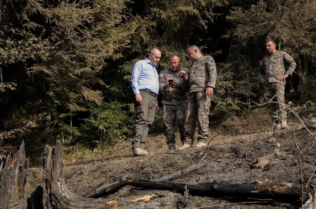 თავდაცვის მინისტრი სტიქიის ზონაში ხანძრის სალიკვიდაციო სამუშაოებს ადგილზე გაეცნო