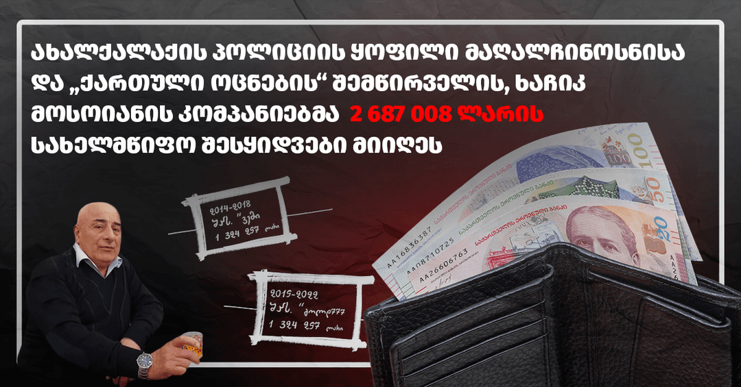 “ახალქალაქის პოლიციის ყოფილი მაღალჩინოსნის კომპანიებმა ტენდერებით 2,6 მილიონ ლარზე მეტი მიიღეს”