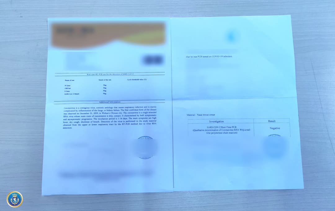 კორონავირუსის პისიარ კვლევის ყალბი დოკუმენტების დამზადების ფაქტზე ერთი პირი დააკავეს