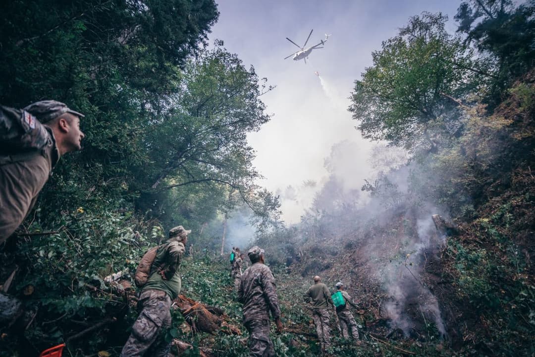 თავდაცვის ძალები ხანძრის სალიკვიდაციო სამუშაოებს ინტენსიურად ახორციელებს