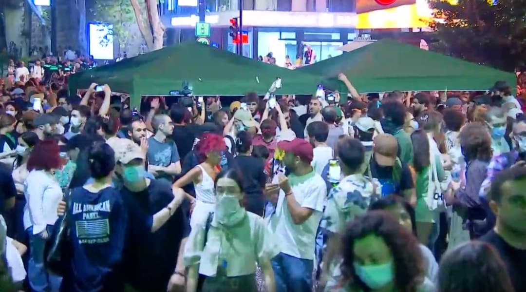 Protest underway near Tbilisi State University in solidarity of jailed activist Mate Devidze