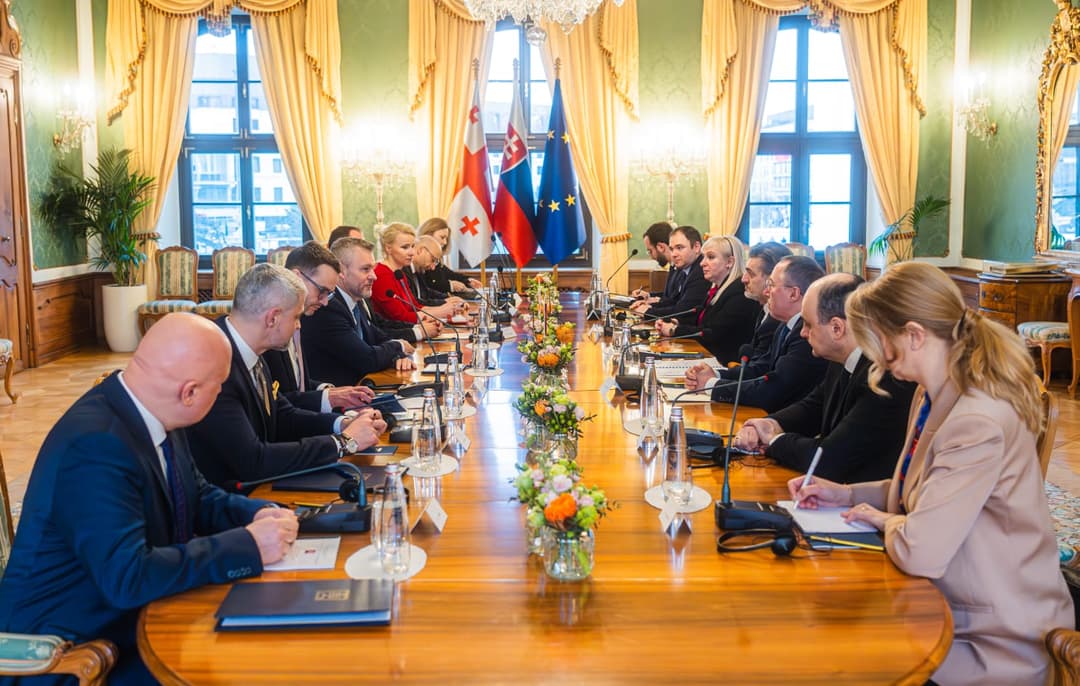 მიხეილ ყაველაშვილმა სლოვაკეთის პრეზიდენტთან დელეგაციების მონაწილეობით გაფართოებული ფორმატის შეხვედრა გამართა